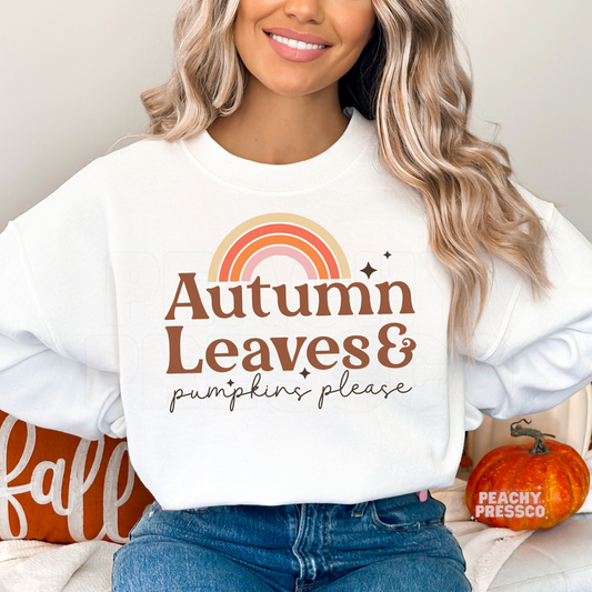 Autumn Leaves & Pumpkins Please Sweatshirt – Retro Fall Rainbow Apparel