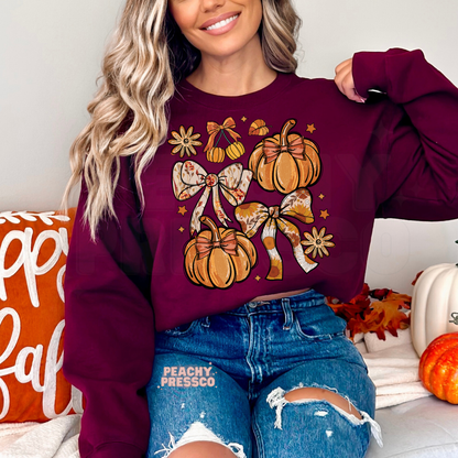 Pumpkin & Bow Cozy Fall Sweatshirt | Retro Autumn Aesthetic, Fall Apparel