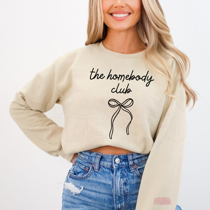 Homebody Club Sweatshirt | Cute Minimalist Bow, Cozy Crewneck Apparel