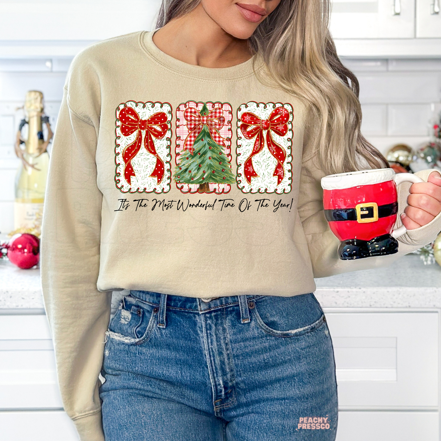 Christmas Tree & Bows Sweatshirt – Cozy Holiday Sweater With Festive Graphic Apparel
