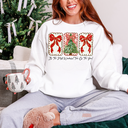 Christmas Tree & Bows Sweatshirt – Cozy Holiday Sweater With Festive Graphic Apparel
