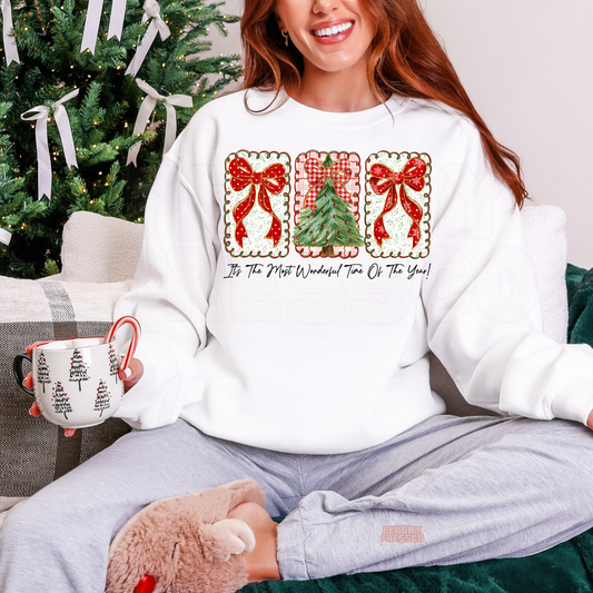 Christmas Tree & Bows Sweatshirt – Cozy Holiday Sweater With Festive Graphic Apparel