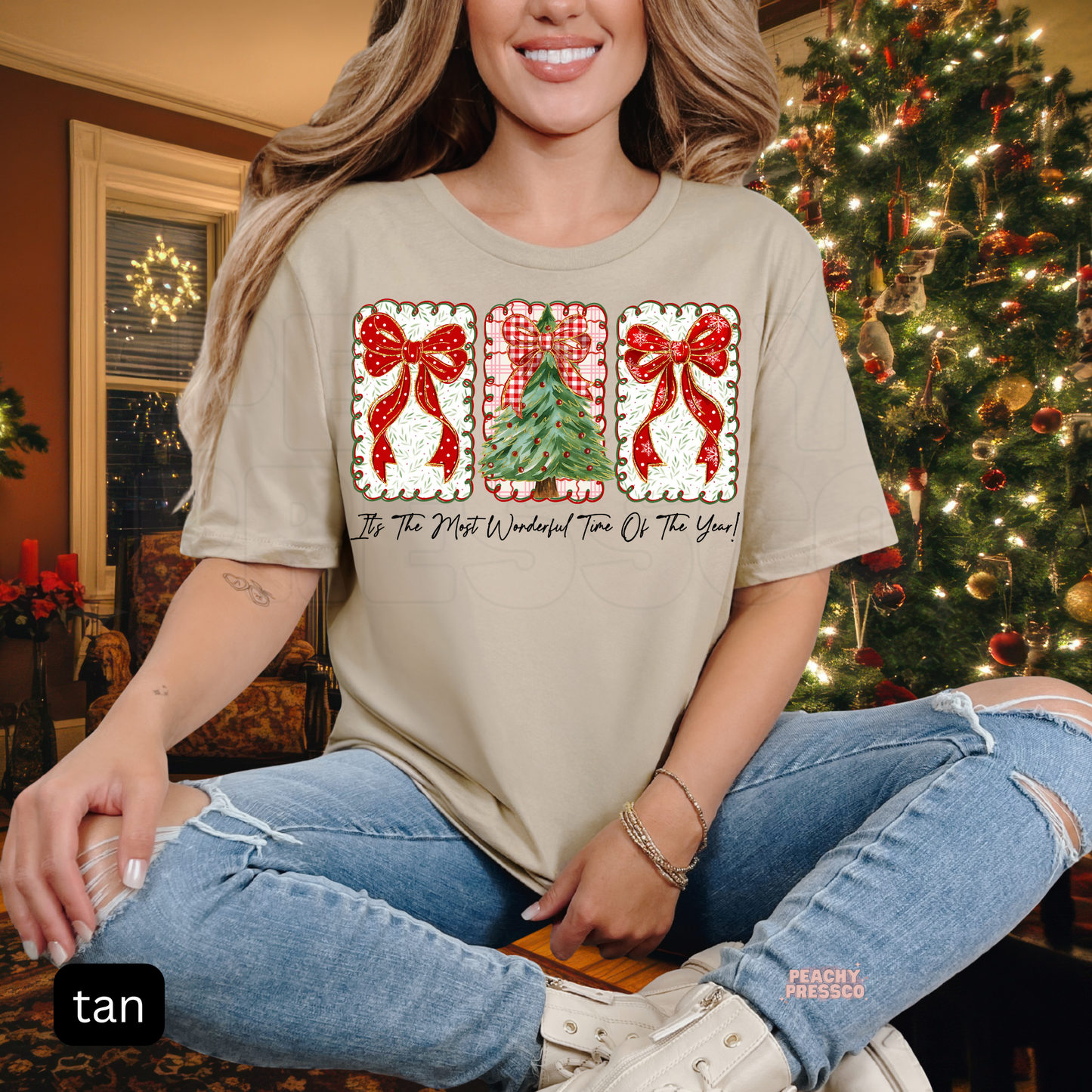 Christmas Tree & Bows Sweatshirt – Cozy Holiday Sweater With Festive Graphic Apparel