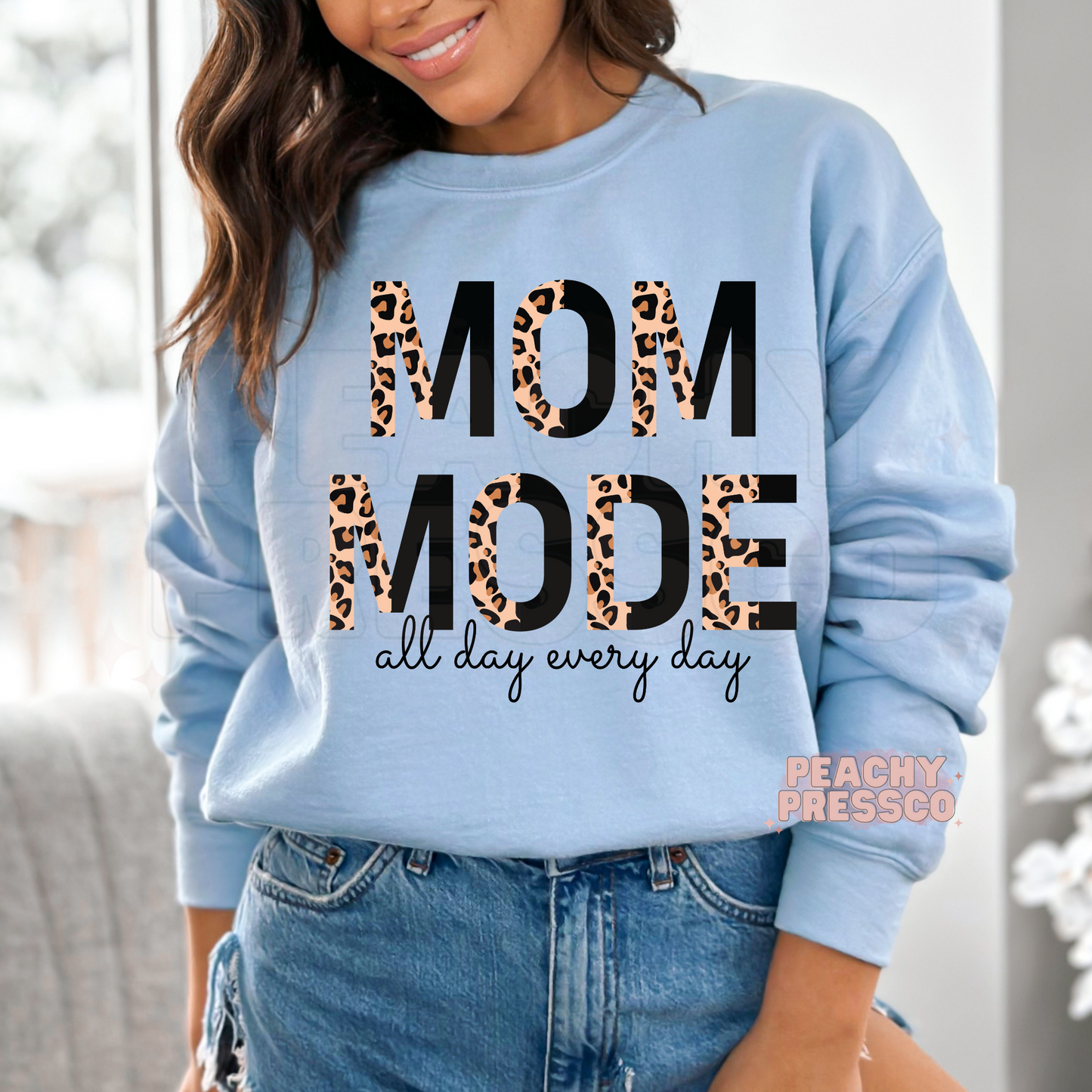 Mom Mode Sweatshirt – Leopard Print All Day Every Day Apparel