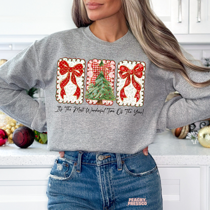Christmas Tree & Bows Sweatshirt – Cozy Holiday Sweater With Festive Graphic Apparel