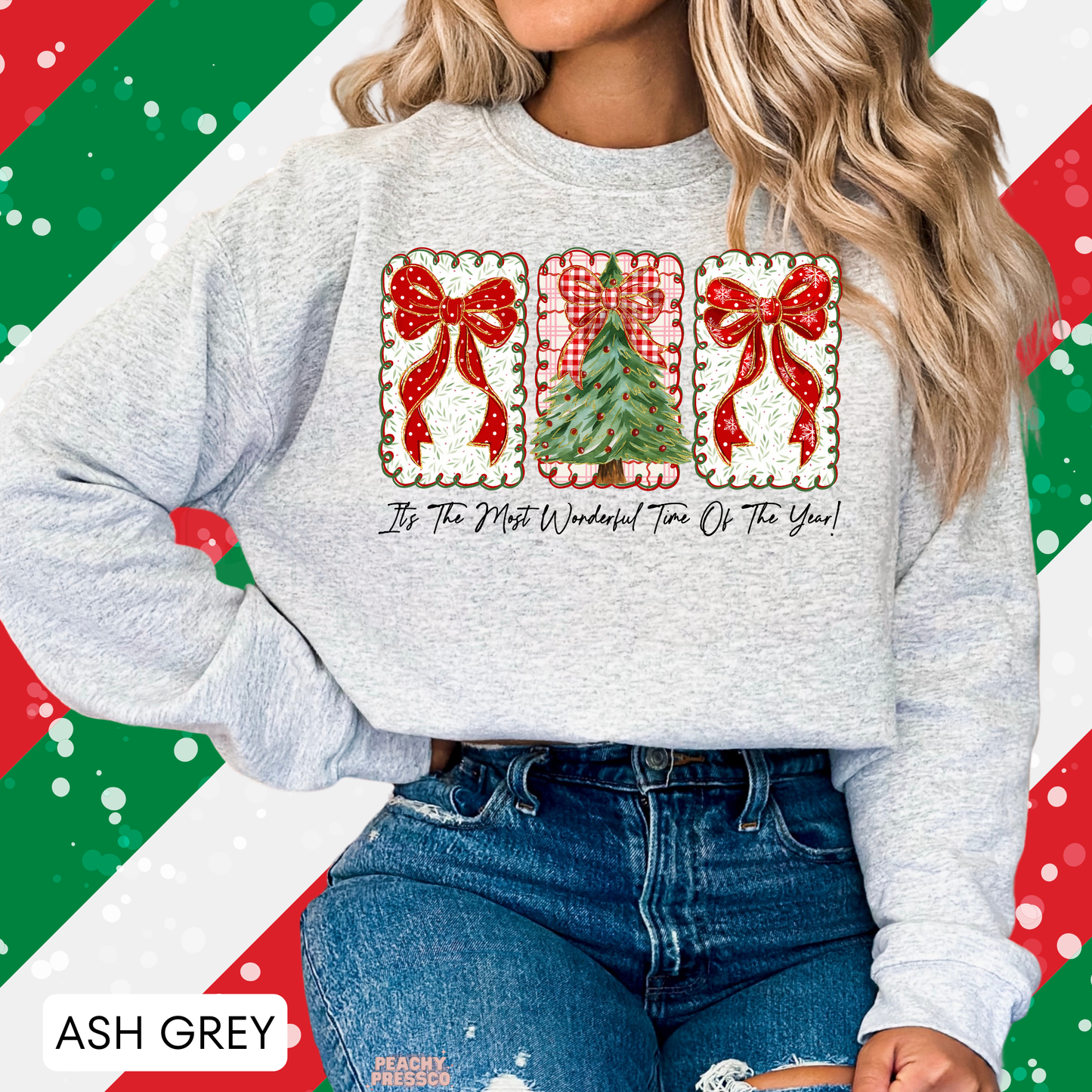 Christmas Tree & Bows Sweatshirt – Cozy Holiday Sweater With Festive Graphic Apparel