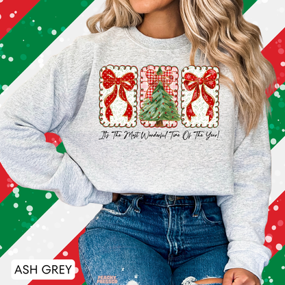 Christmas Tree & Bows Sweatshirt – Cozy Holiday Sweater With Festive Graphic Apparel