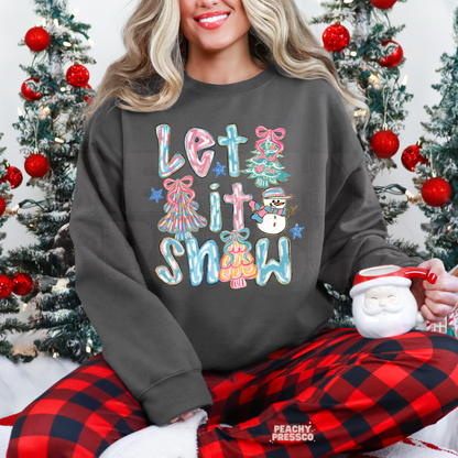 Let It Snow Christmas Sweatshirt – Cute Snowman & Colorful Tree Apparel