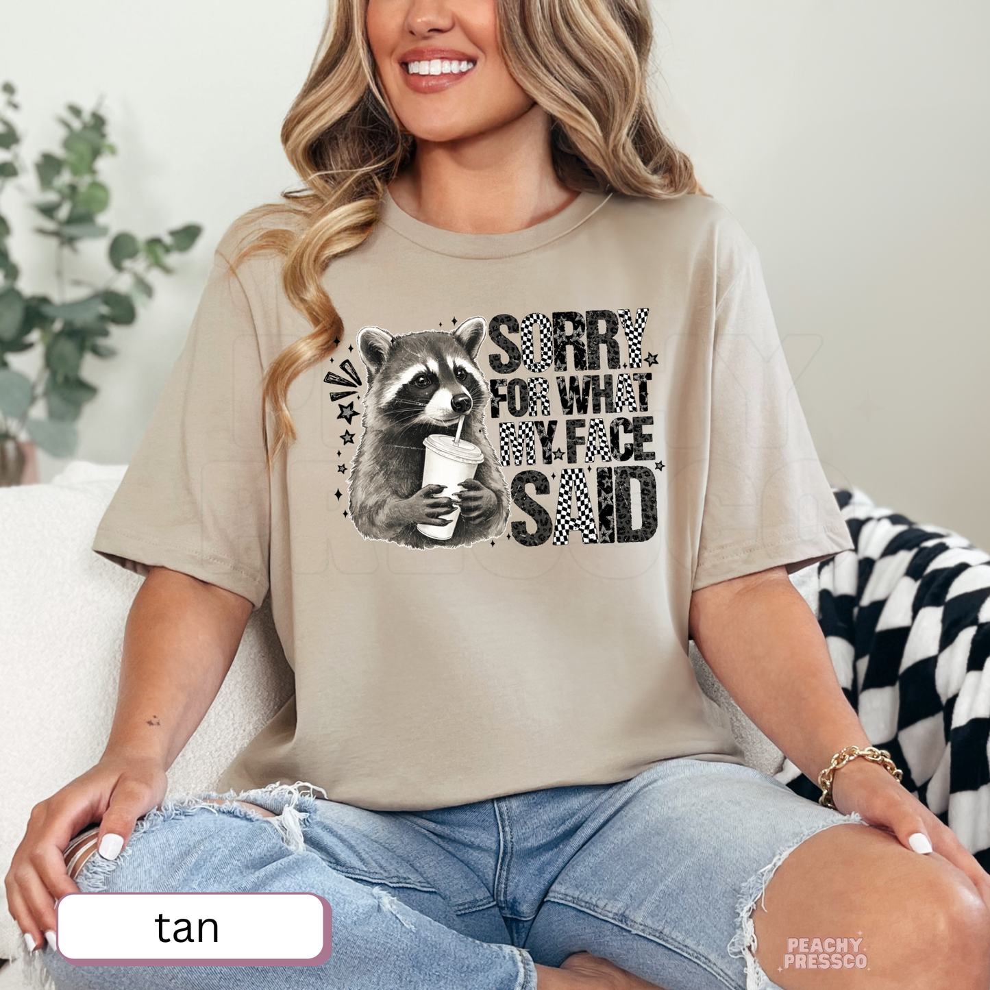 Sorry For What My Face Said Raccoon Shirt | Funny Sarcastic Graphic Crewneck, Apparel