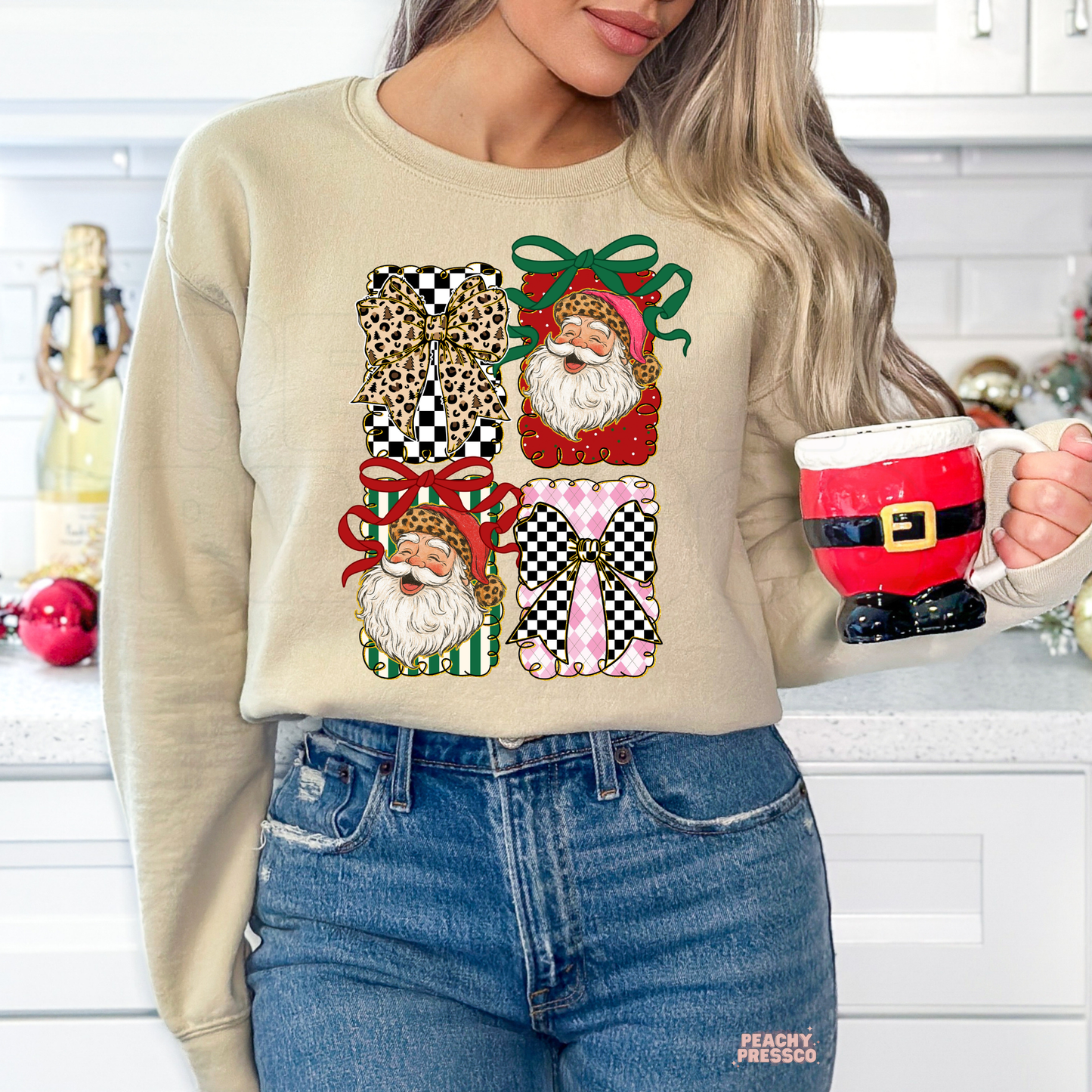 Festive Santa Gift Box Sweatshirt – Cute Christmas Graphic Holiday Apparel