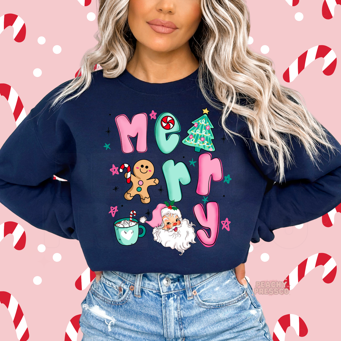 Merry Christmas Sweatshirt | Cute Retro Holiday Vibes with Santa & Gingerbread Apparel