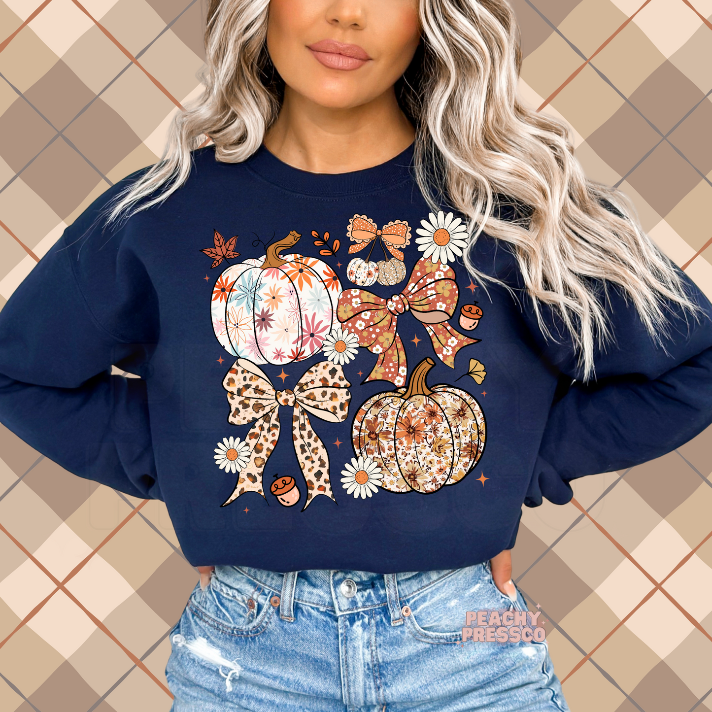 Fall Pumpkins & Bows Sweatshirt, Cute Autumn Apparel