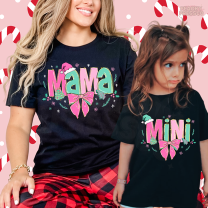 Cute Pink Bow Mama & Mini Christmas Sweatshirts | Matching Holiday Mom and Daughter, Apparel