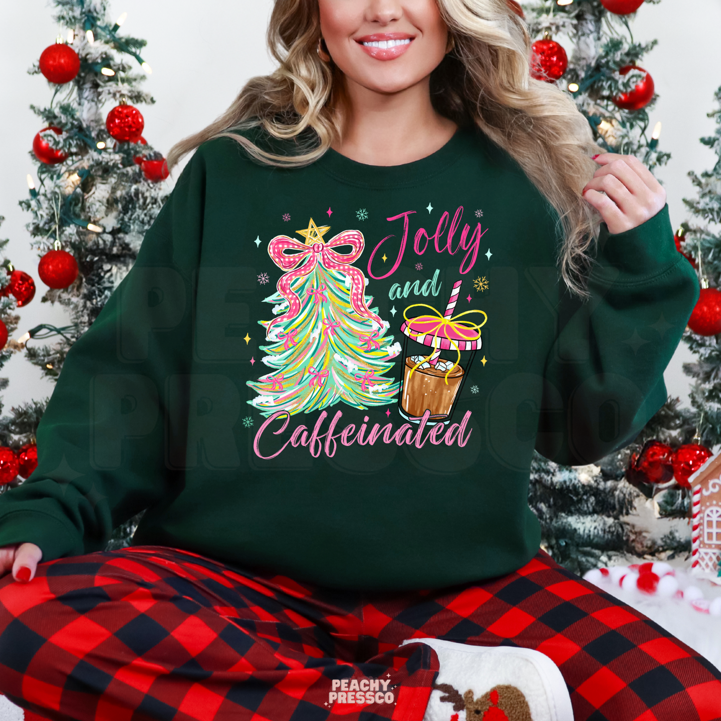 Jolly and Caffeinated Christmas Sweatshirt – Festive Coffee Lover Shirt | Holiday Apparel