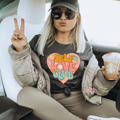 Retro Self Love Club Heart Sweatshirt – Boho Valentine Graphic Pullover