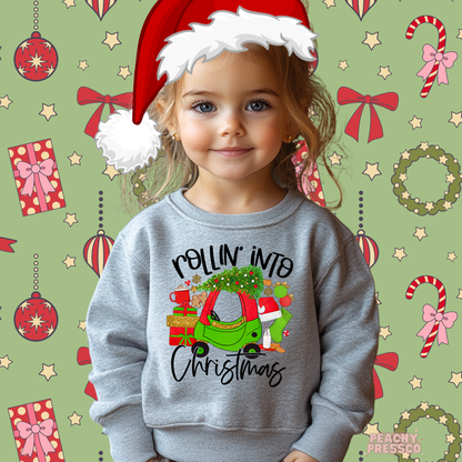 Rollin Into Christmas Kids Shirt – Cute Holiday Apparel