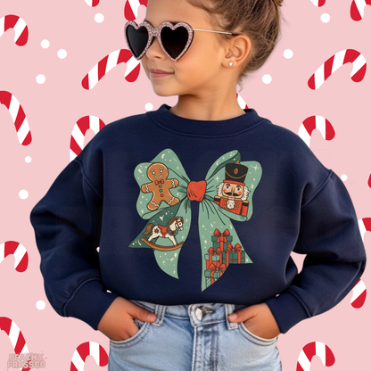 Nutcracker Bow Christmas Sweatshirt – Kids Festive Fun Holiday Apparel