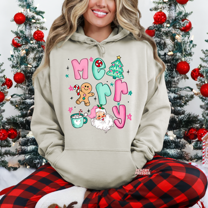 Merry Christmas Sweatshirt | Cute Retro Holiday Vibes with Santa & Gingerbread Apparel