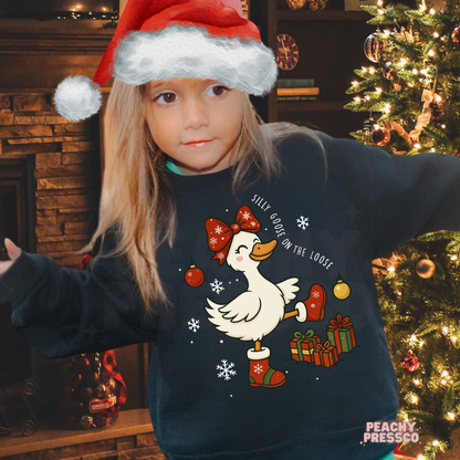 Silly Goose on the Loose Christmas Sweatshirt – Cute Holiday Kids Apparel