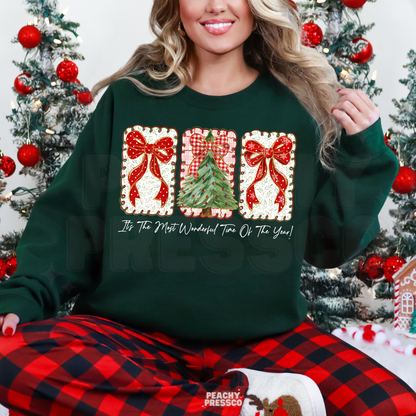Christmas Tree & Bows Sweatshirt – Cozy Holiday Sweater With Festive Graphic Apparel