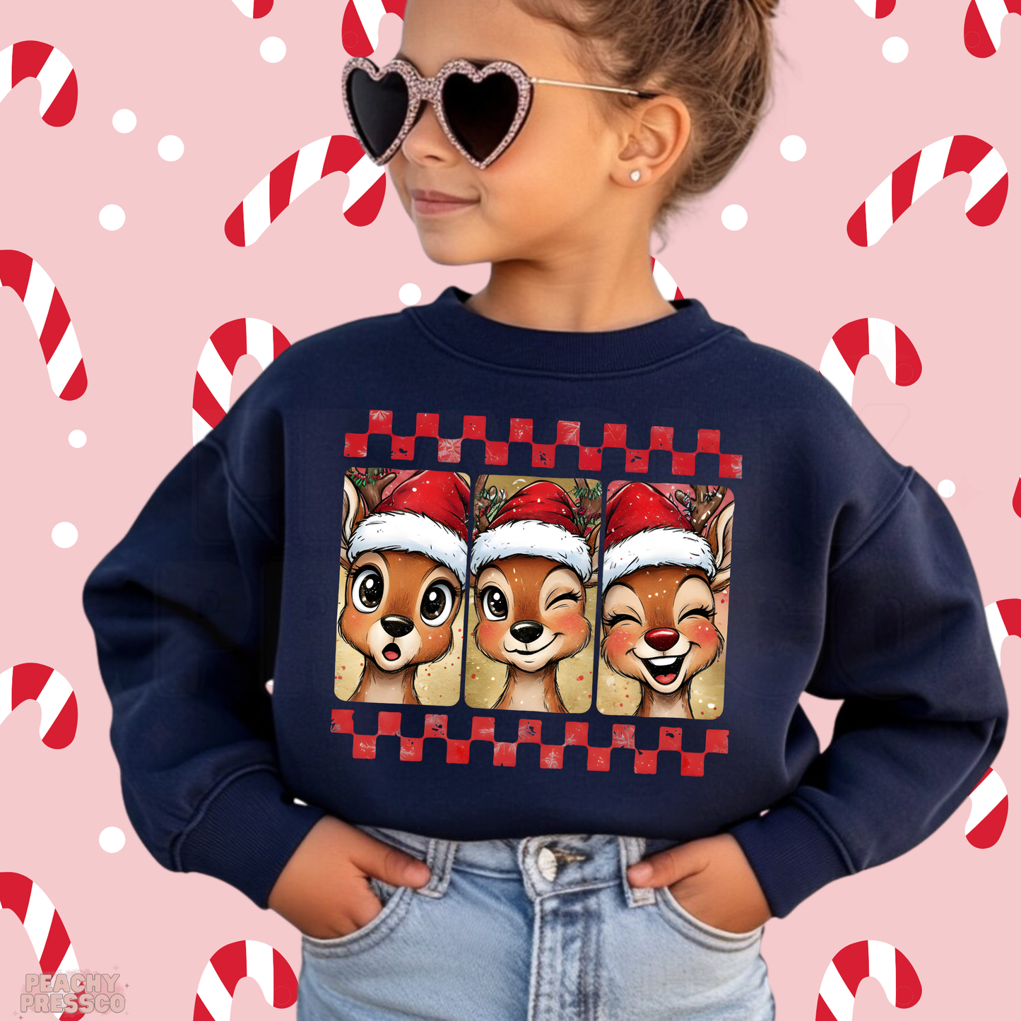 Reindeer Faces Christmas Sweatshirt – Festive Holiday Kids Apparel