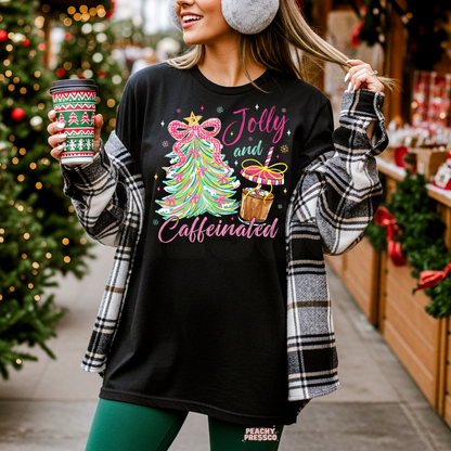 Jolly and Caffeinated Christmas Sweatshirt – Festive Coffee Lover Shirt | Holiday Apparel