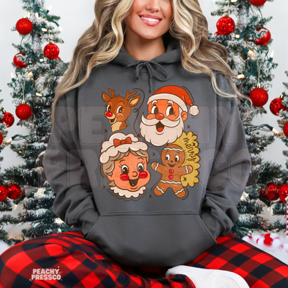 Retro Christmas Crew Sweatshirt – Santa, Mrs. Claus & Friends Apparel