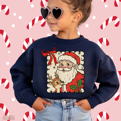 Santa and Reindeer Christmas Shirt – Festive Holiday Kids Apparel