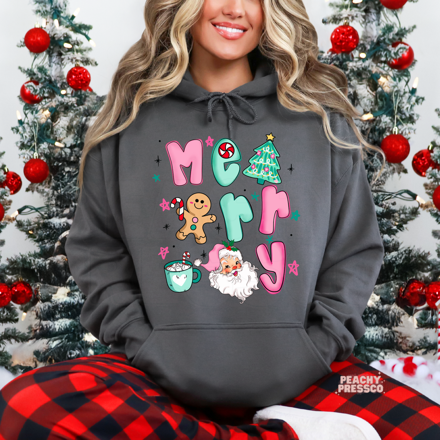 Merry Christmas Sweatshirt | Cute Retro Holiday Vibes with Santa & Gingerbread Apparel
