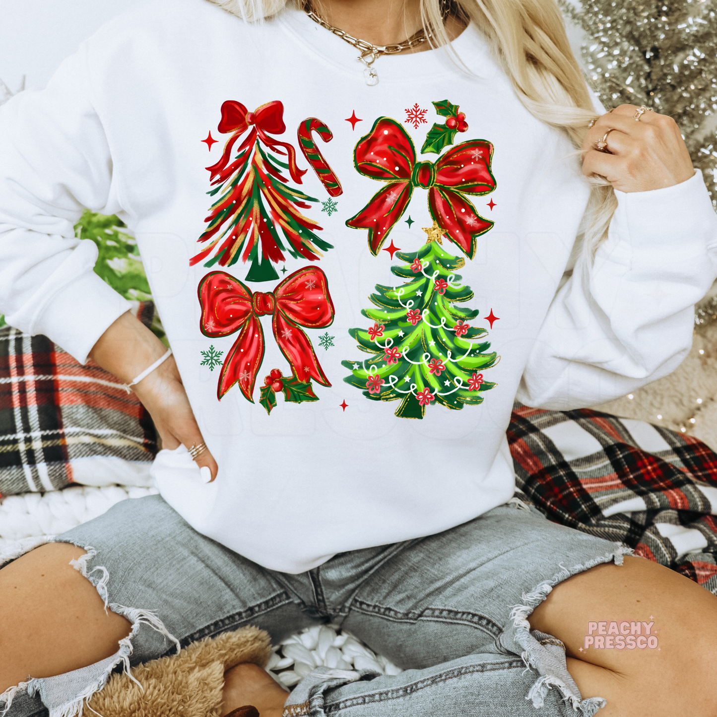 Christmas Tree & Bow Sweatshirt – Festive Holiday Cheer, Apparel