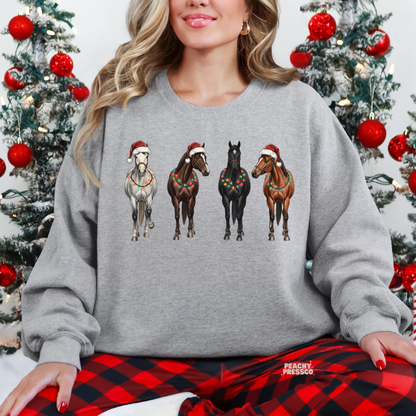 Christmas Horse Lights Sweatshirt – Festive Farm Holiday Apparel