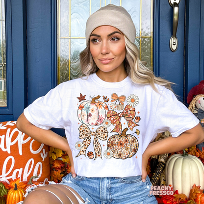 Fall Pumpkins & Bows Sweatshirt, Cute Autumn Apparel
