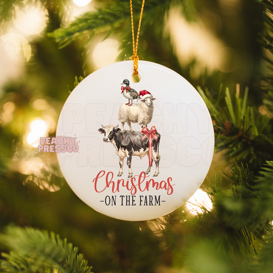 Christmas on the Farm Ceramic Ornament – Cute Country Style Holiday Decoration