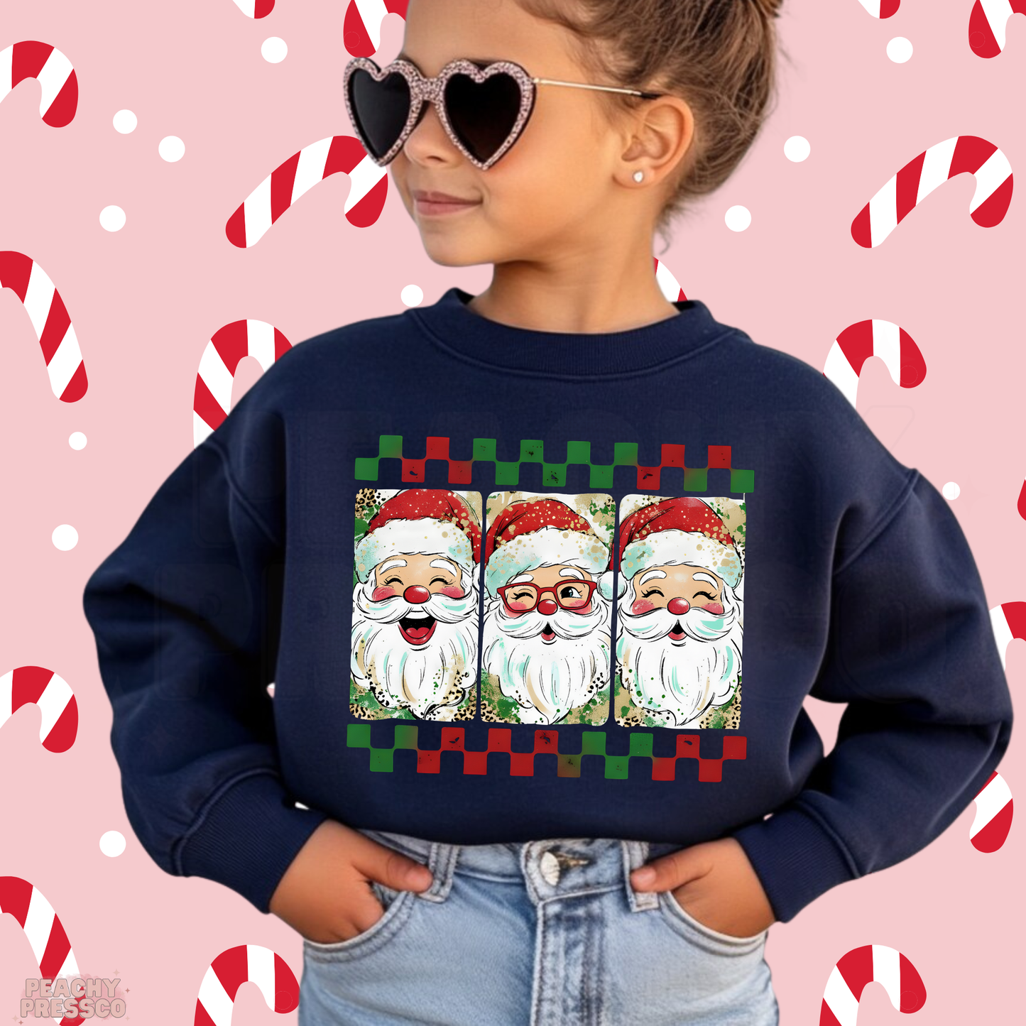Retro Santa Faces Christmas Sweatshirt – Festive Holiday Kids Apparel