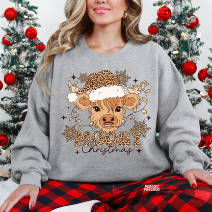 Mooey Leopard Print, Christmas Cow Sweatshirt - Festive Holiday Apparel