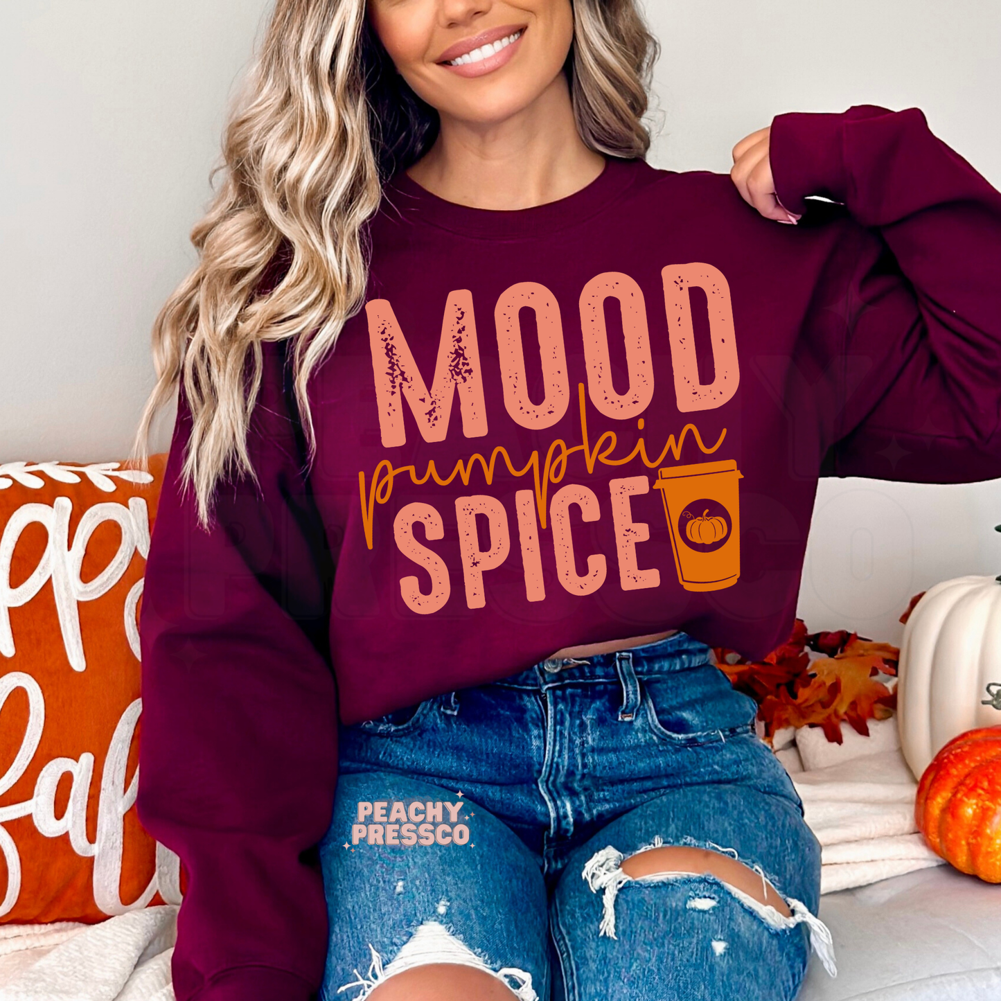 Pumpkin Spiced Mood Sweatshirt, Fall Coffee Lover, Cute Autumn Apparel