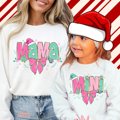 Cute Pink Bow Mama & Mini Christmas Sweatshirts | Matching Holiday Mom and Daughter, Apparel