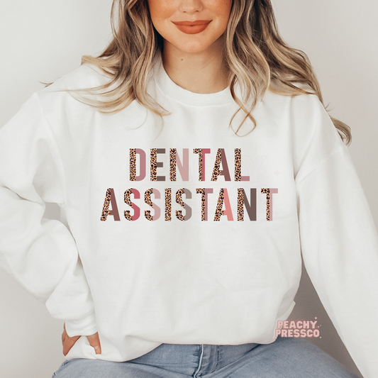 Dental Assistant Sweatshirt – Leopard Print Block Letters Apparel