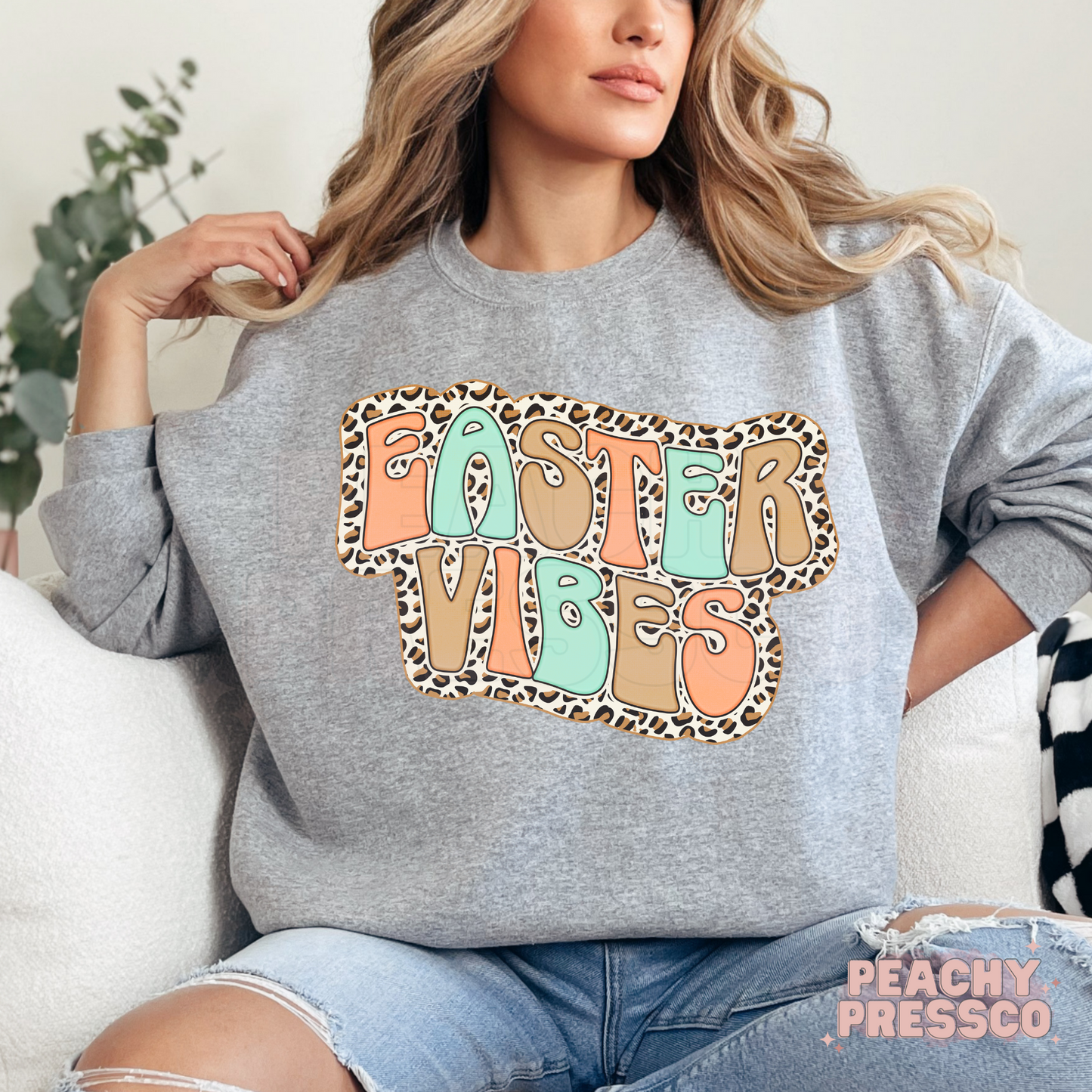 Retro Leopard Print Easter Vibes T-Shirt – Pastel Spring Graphic Apparel