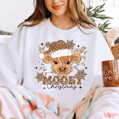 Mooey Leopard Print, Christmas Cow Sweatshirt - Festive Holiday Apparel