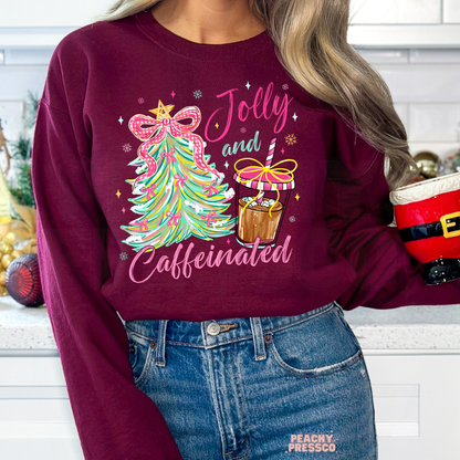 Jolly and Caffeinated Christmas Sweatshirt – Festive Coffee Lover Shirt | Holiday Apparel