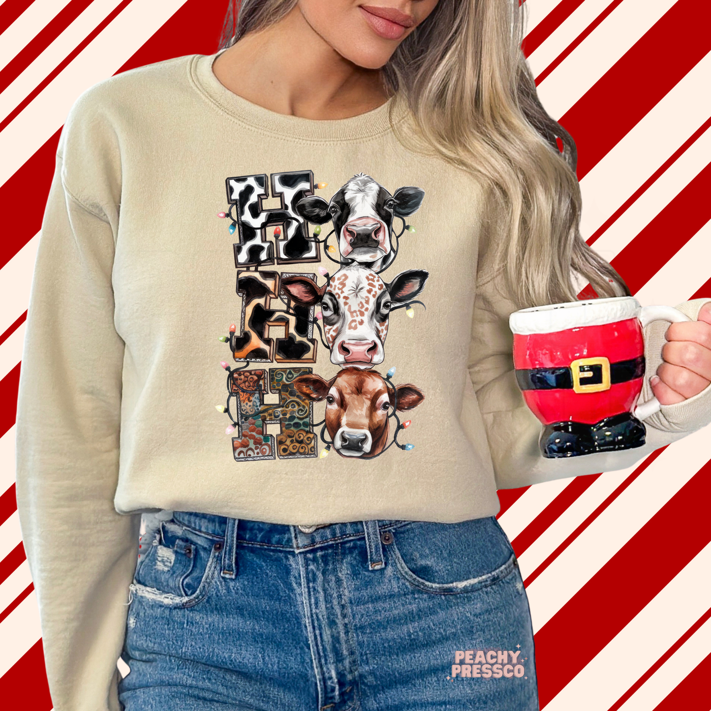 Ho Ho Ho Cow Christmas Sweatshirt, Western Farm Vibes Apparel