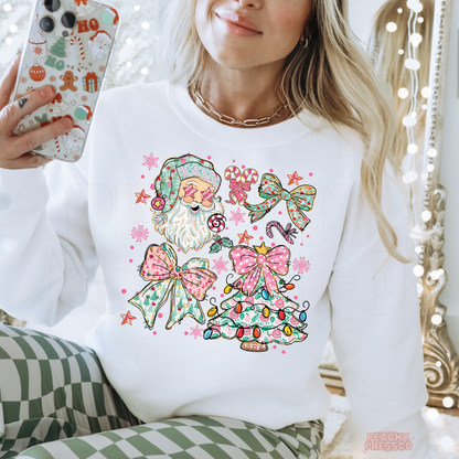 Retro Santa and Bows Christmas Sweatshirt – Festive Holiday Apparel