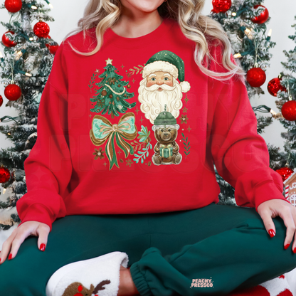 Cute Green Christmas Santa Sweatshirt | Holiday Cozy Vibes Apparel