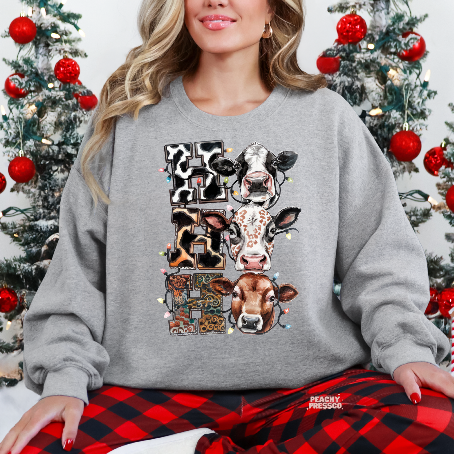 Ho Ho Ho Cow Christmas Sweatshirt, Western Farm Vibes Apparel