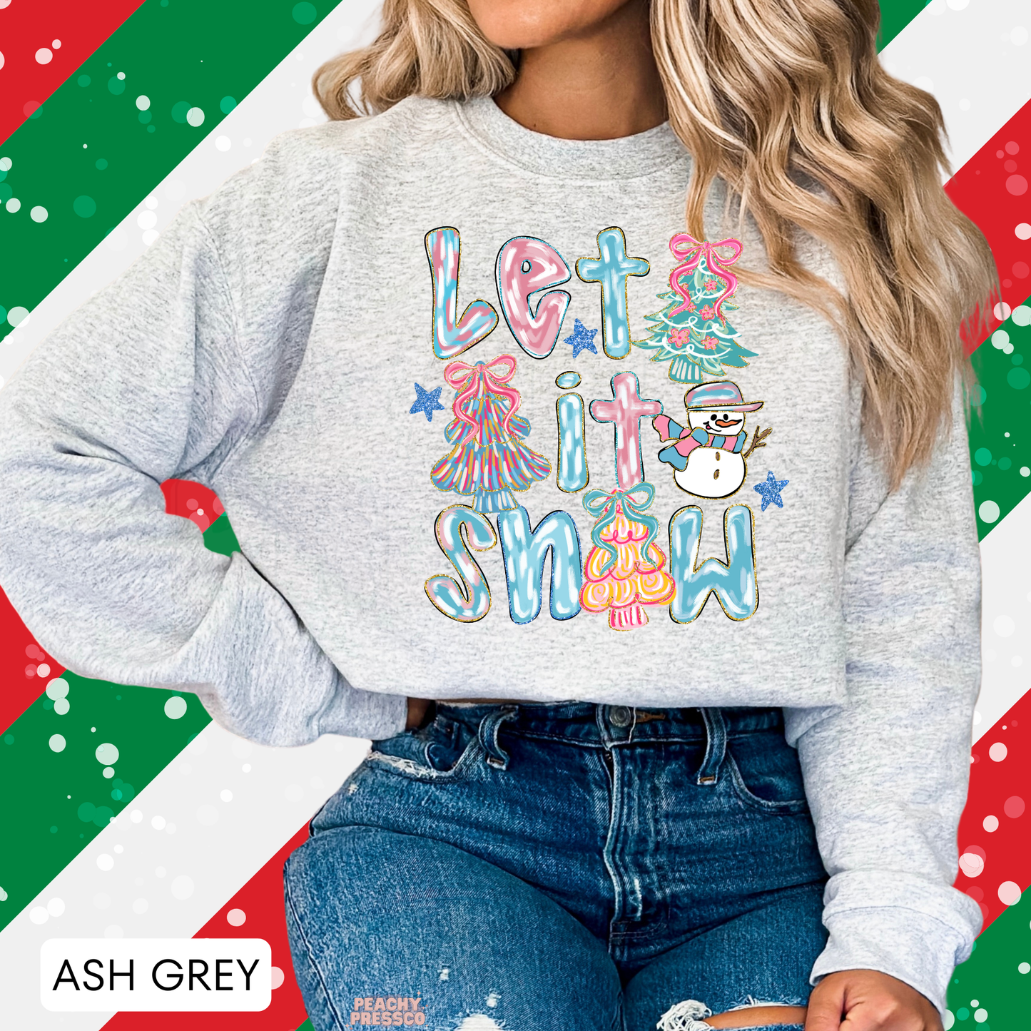 Let It Snow Christmas Sweatshirt – Cute Snowman & Colorful Tree Apparel