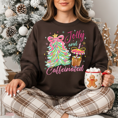 Jolly and Caffeinated Christmas Sweatshirt – Festive Coffee Lover Shirt | Holiday Apparel