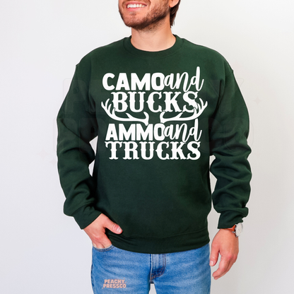 Camo and Bucks, Ammo and Trucks Hunting Shirt – Country Boy Deer Hunter Tee