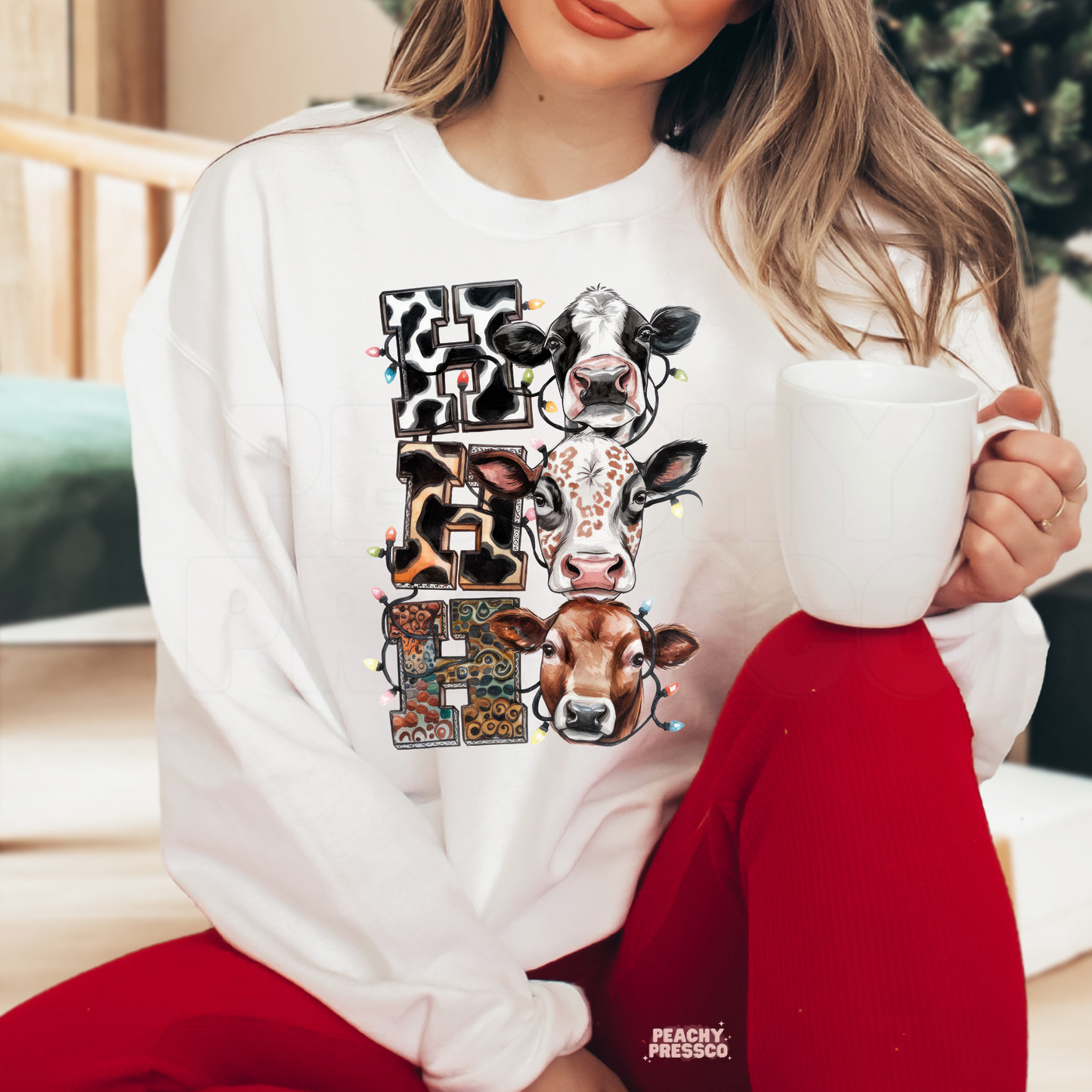Ho Ho Ho Cow Christmas Sweatshirt, Western Farm Vibes Apparel