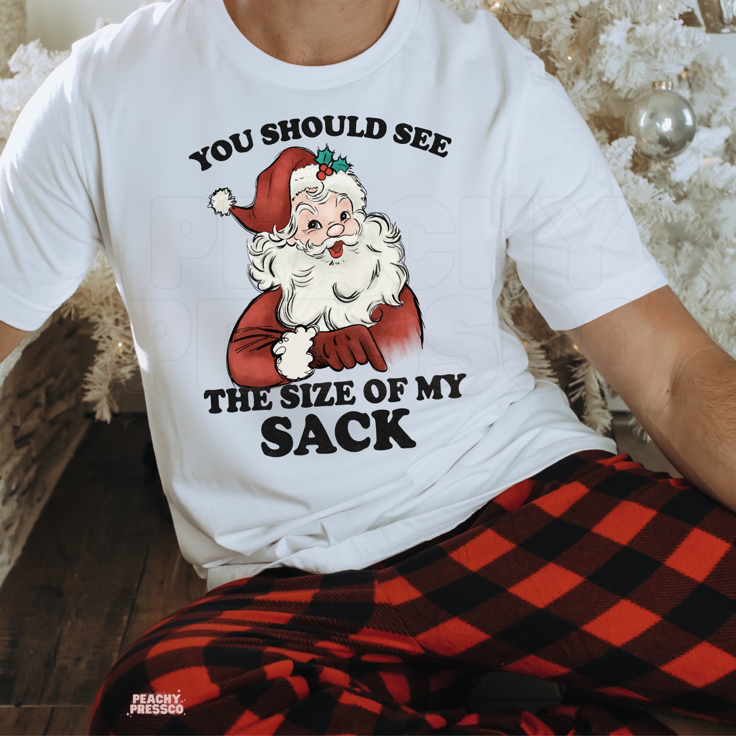 Funny Size Of My Sack, Santa Christmas Shirt – Naughty Holiday Humor, Men's Apparel